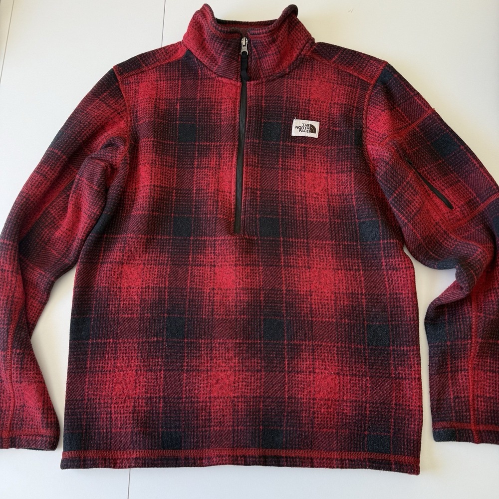The North Face Red Buffalo Plaid Fleece 1/4 Zip Pullover Mens Medium